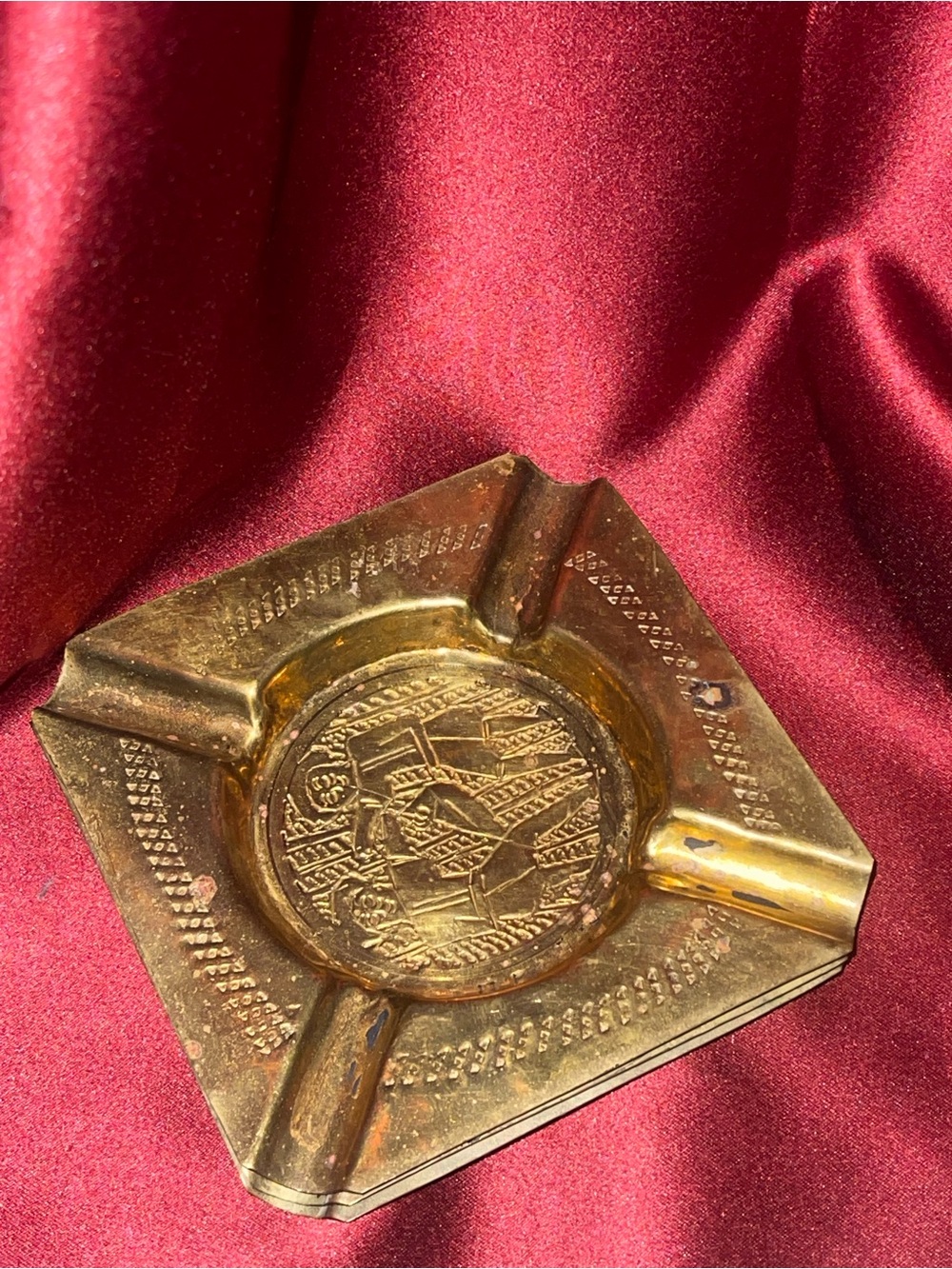 3 Vintage Brass Ashtray’s, Egyptian Revival Etching, Mid Century Decor
